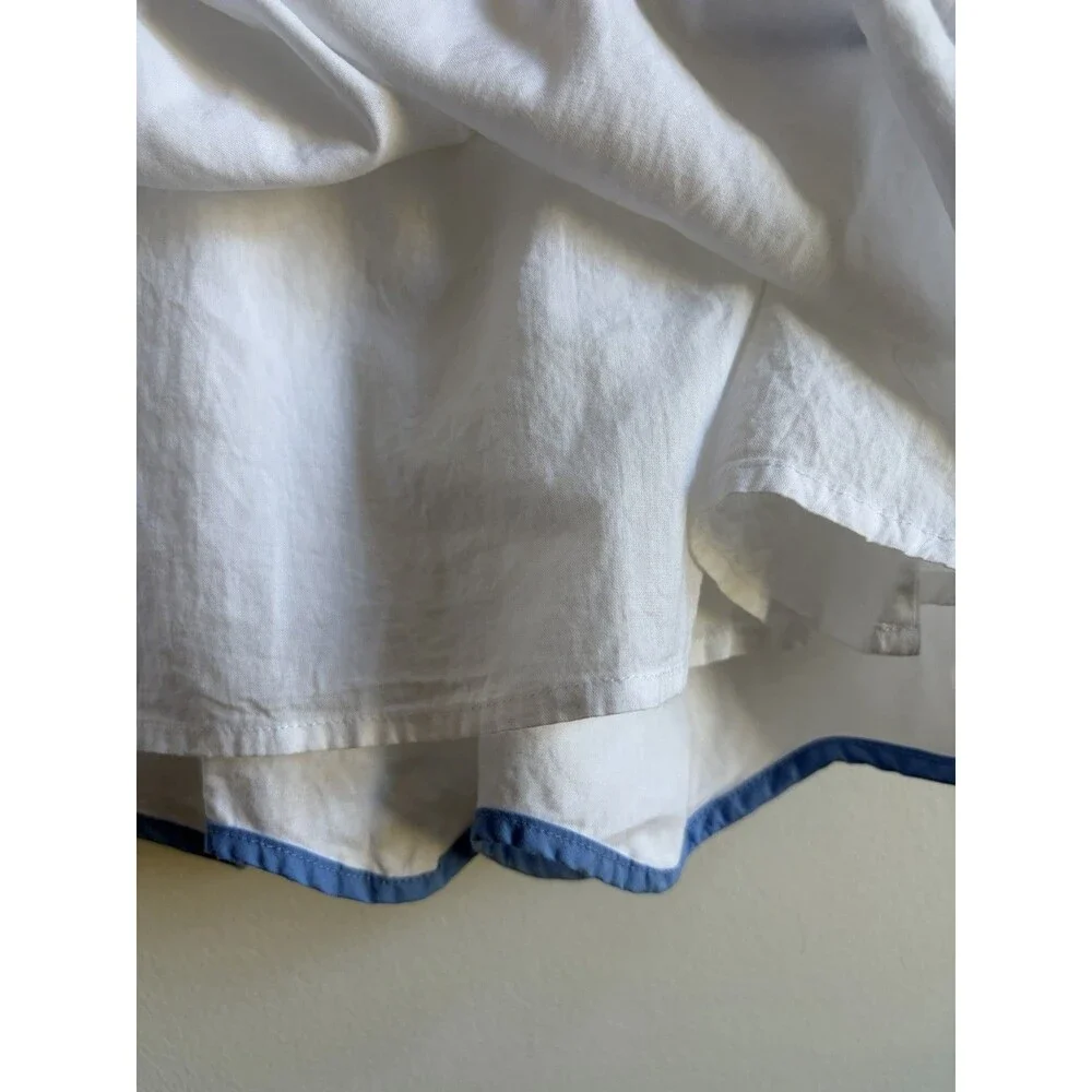 LAKE Pajamas Patio Dress Small White Royal Blue Scalloped Trim 100% Cotton Lined - Picture 6 of 8